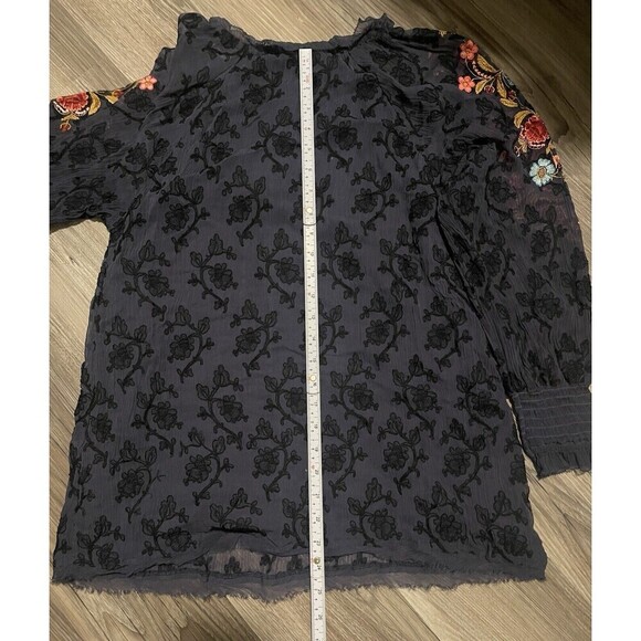 Sundance Long Sleeve Lace Top Embroidered Tie Front Sheer Size S Floral Blouse - Picture 10 of 10